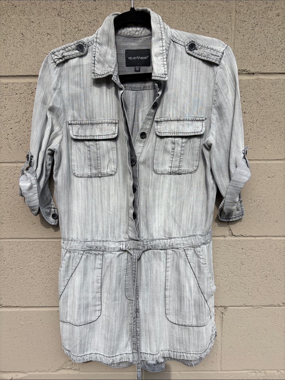 Velvet Heart Light Gray Striped Utility Romper